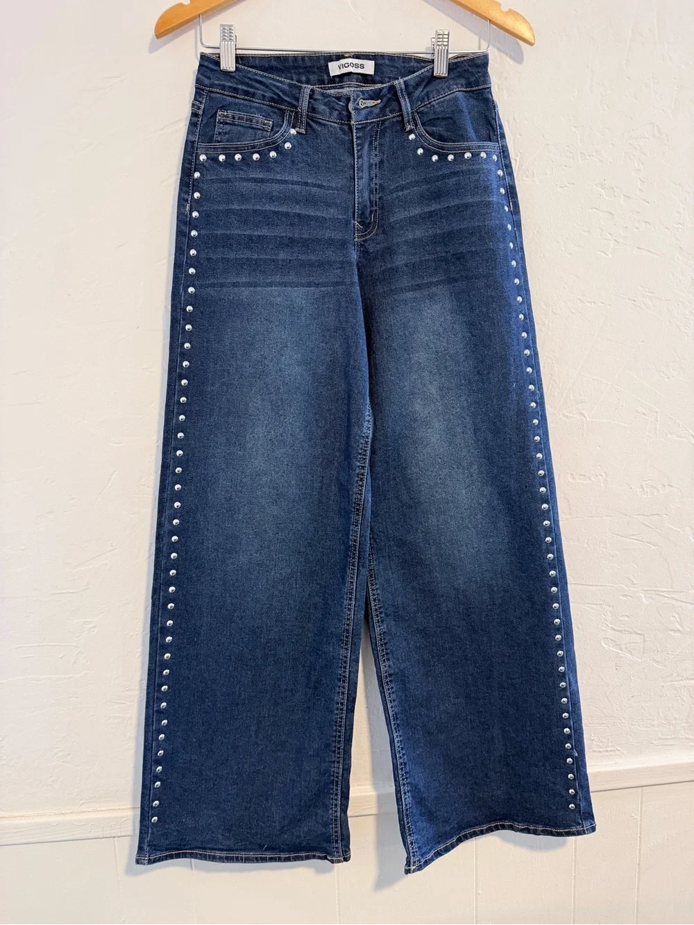 Vigoss Dark Blue Wide Leg Jeans with Silver Studs